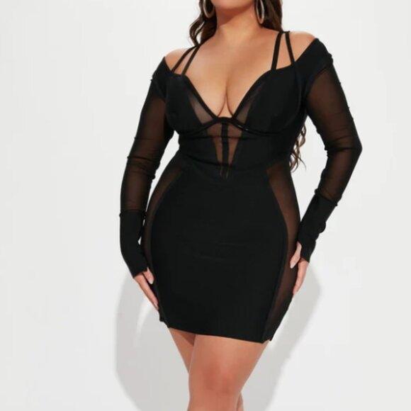 Plus size Bandage Mini Dress - Black - Picture 1 of 3